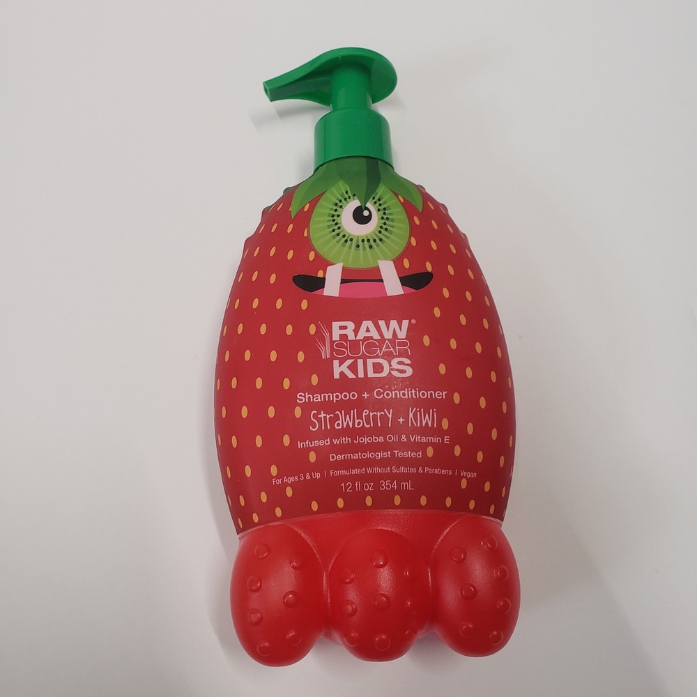 Raw Sugar Shampoo + Conditioner Kids 12oz Strawberry Kiwi 2-in-1 Monster NEW